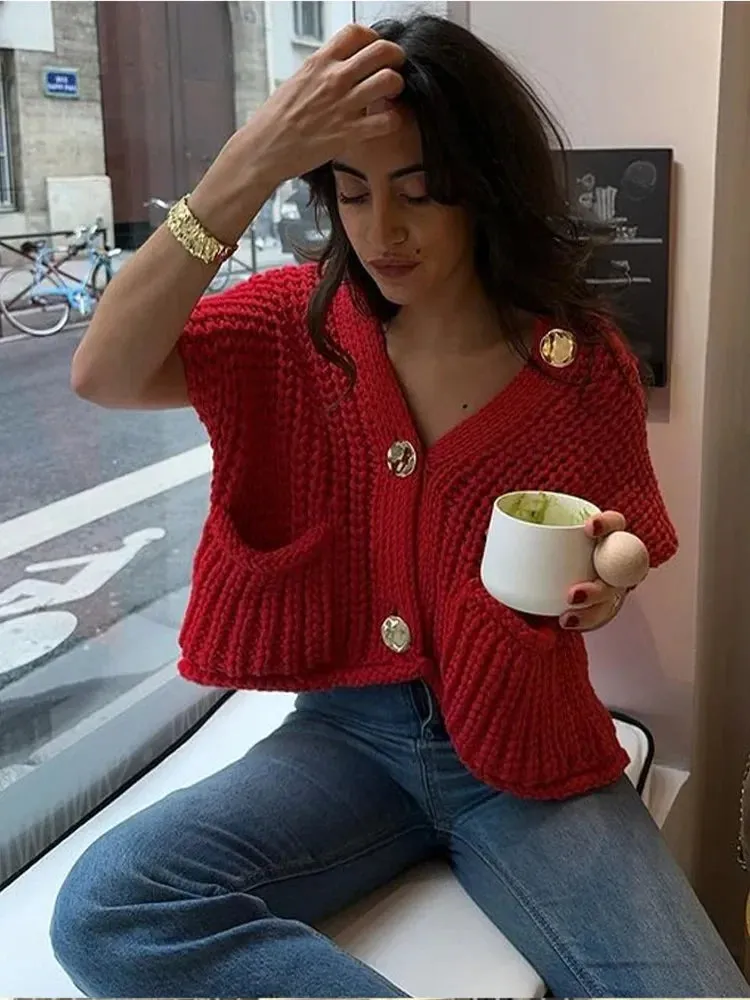 Znbbw Women Knit Cardigan Vest Casual Red Sleeveless O-neck Metal Button Sweater Tank Top Lady High Street Knitted Waistcoat - Image 5