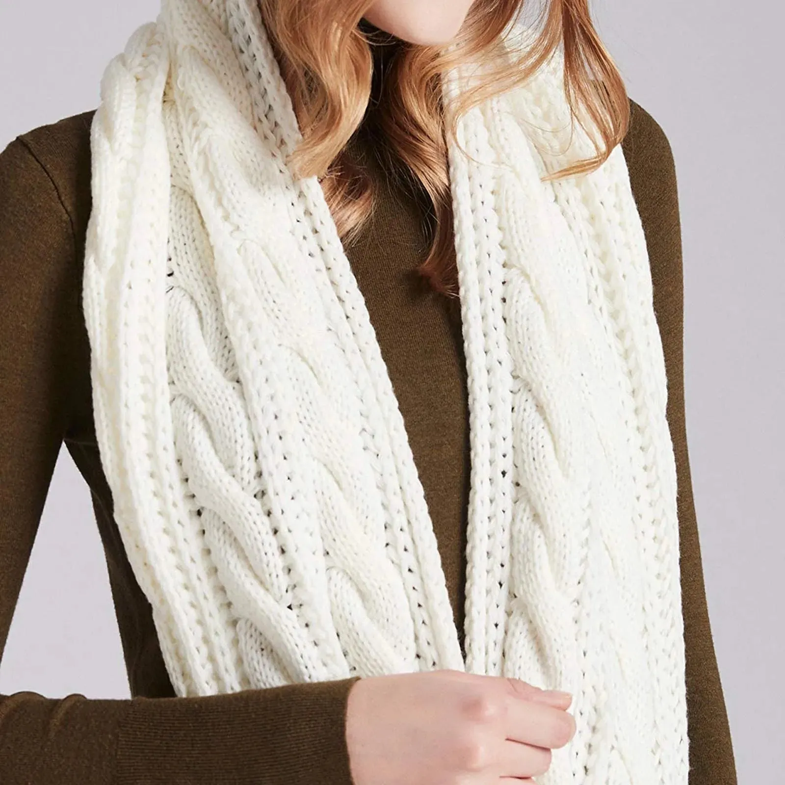 Znbbw Womens Solid Thick Scarf Ribbed Knit Winter Circle Loop Scarf Vintage Teenagers Girls Ring Scarves Autumn Winter Warmer Neck - Image 3