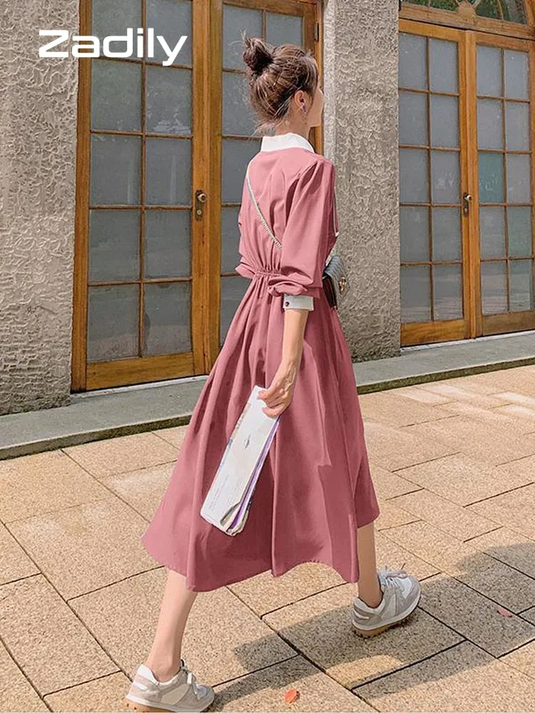 znbbw 2023 Summer French style Patchwork Button Up Shirt Dress Office Lady A-Line Turn Down Collar Mid Dresses Work Vestidos - Image 7