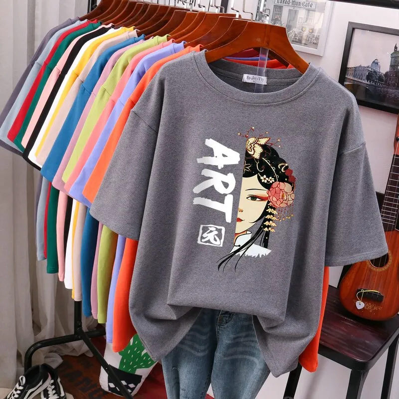 Znbbw 100% Cotton Plus Size L-6XL T Shirt Print Tshirt Short Sleeve Women's Top Chinese Style Summer Couple O Neck T Shirts - Image 8