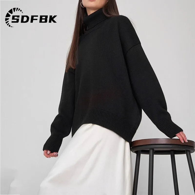 Znbbw Women Turtleneck Sweater Elegant Loose Lazy Winter Vintage Thick Warm Pullover Long Sleeve Top Casual Loose Knitted Sweaters - Image 3