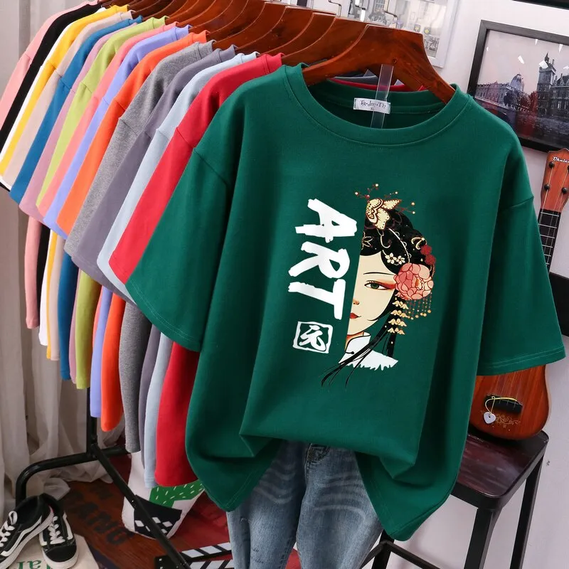 Znbbw 100% Cotton Plus Size L-6XL T Shirt Print Tshirt Short Sleeve Women's Top Chinese Style Summer Couple O Neck T Shirts - Image 10