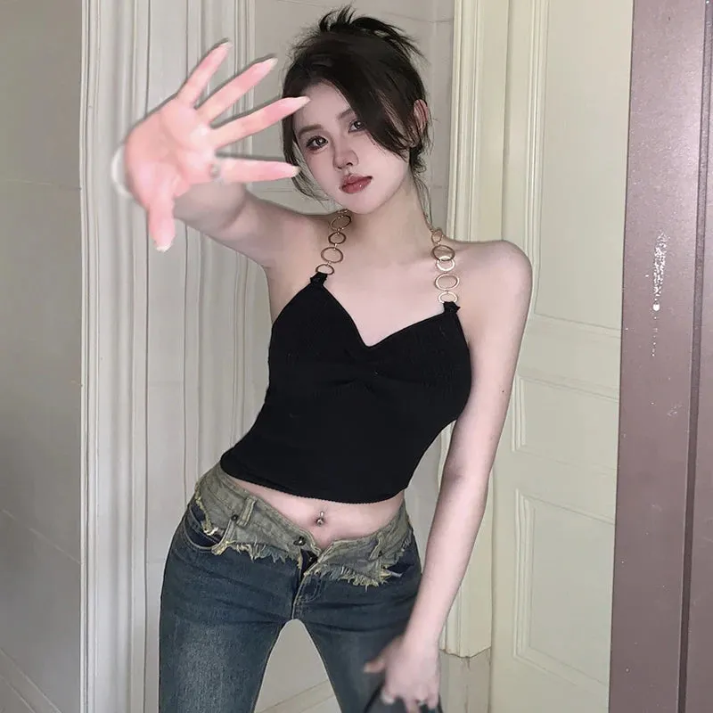 Znbbw Women's Suspender Summer Round Loop Hanging Neck Slimming Sexy Exposed Navel Suspender Vest Top - Image 4