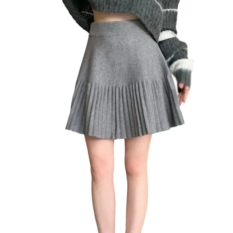 Znbbw A Line Pleated Skirt Autumn Winter Solid Colour Women's Skirt Korean Version Sweet Casual High Waist - Image 3