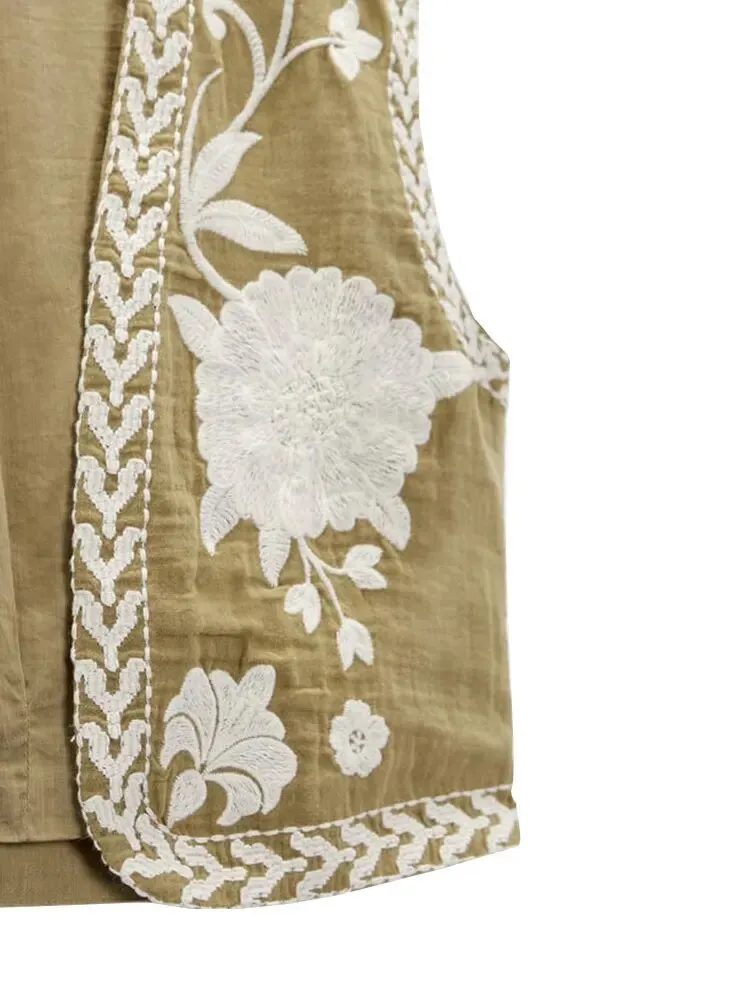 Znbbw TRAF Embroidered Open Waistcoats Women Cotton Basicos Femme Vests Women Sexy Cropped Tops Women Sleeveless Coats - Image 10