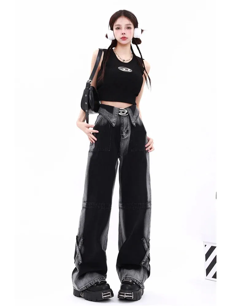 Znbbw Women's Vintage Jeans Baggy High Waist Denim Trouser 2000s Harajuku 90s Aesthetic Retro Korean Y2k Wide Leg Pants Pippie Clothes - Image 3