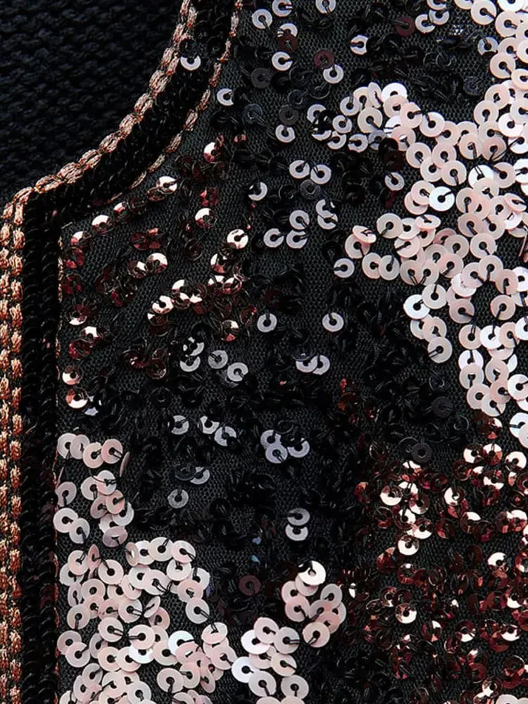 Znbbw Sequins Patchwork Cropped Coat For Women Shiny O Neck Long Sleeves Short Jacket 2023 Winter Autumn High Street Partywear - Image 3