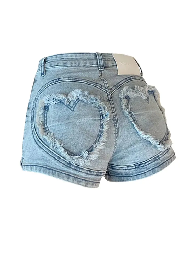 Znbbw Women Jean Shorts 2024 Summer Loose High Waist Blue Baggy Heart Denim Shorts Korean Style Casual Y2k Wide Leg Short Pants Bottom - Image 5