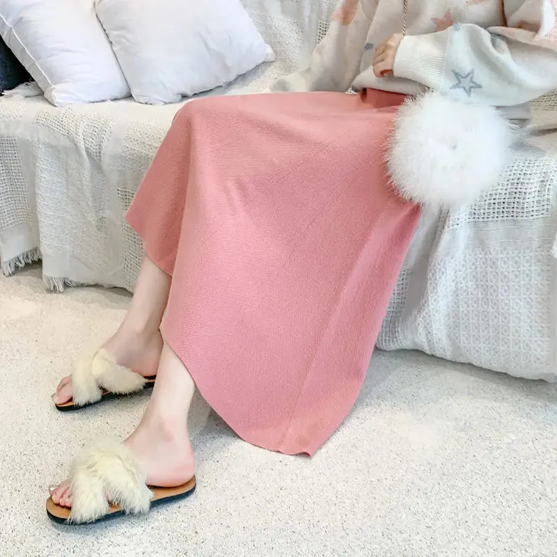 Znbbw autumn and winter new style western skirt mid-length solid color striped big swing knitted sweater skirt women - Image 5