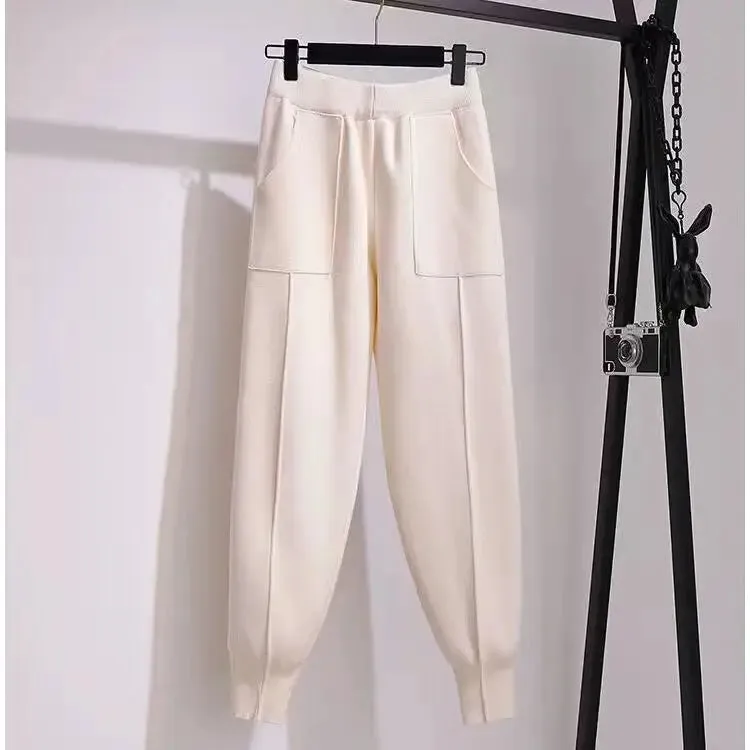 Znbbw Women pants autumn and winter black casual knitted pants loose elastic spring and autumn nine points Harlan radish pencil pants - Image 8