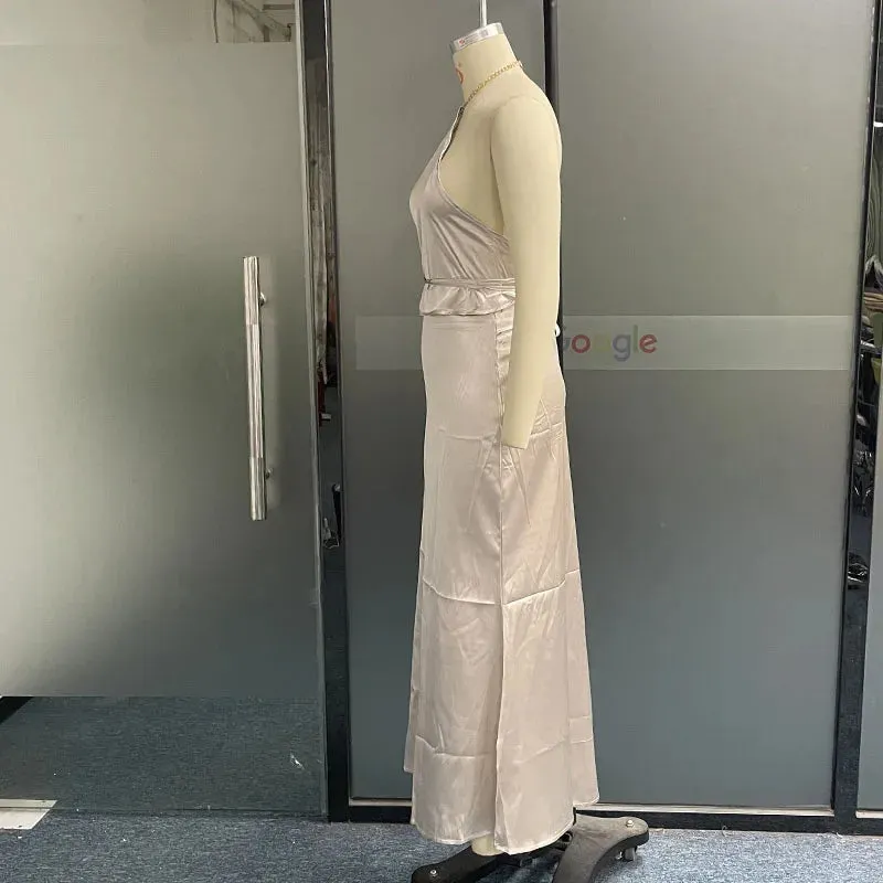 Znbbw Women Two Piece Set Summer Fashion Elegant Solid Sling Sleeveless Top Casual High Waist Lace Up Skirt Sets Streetwear - Image 5