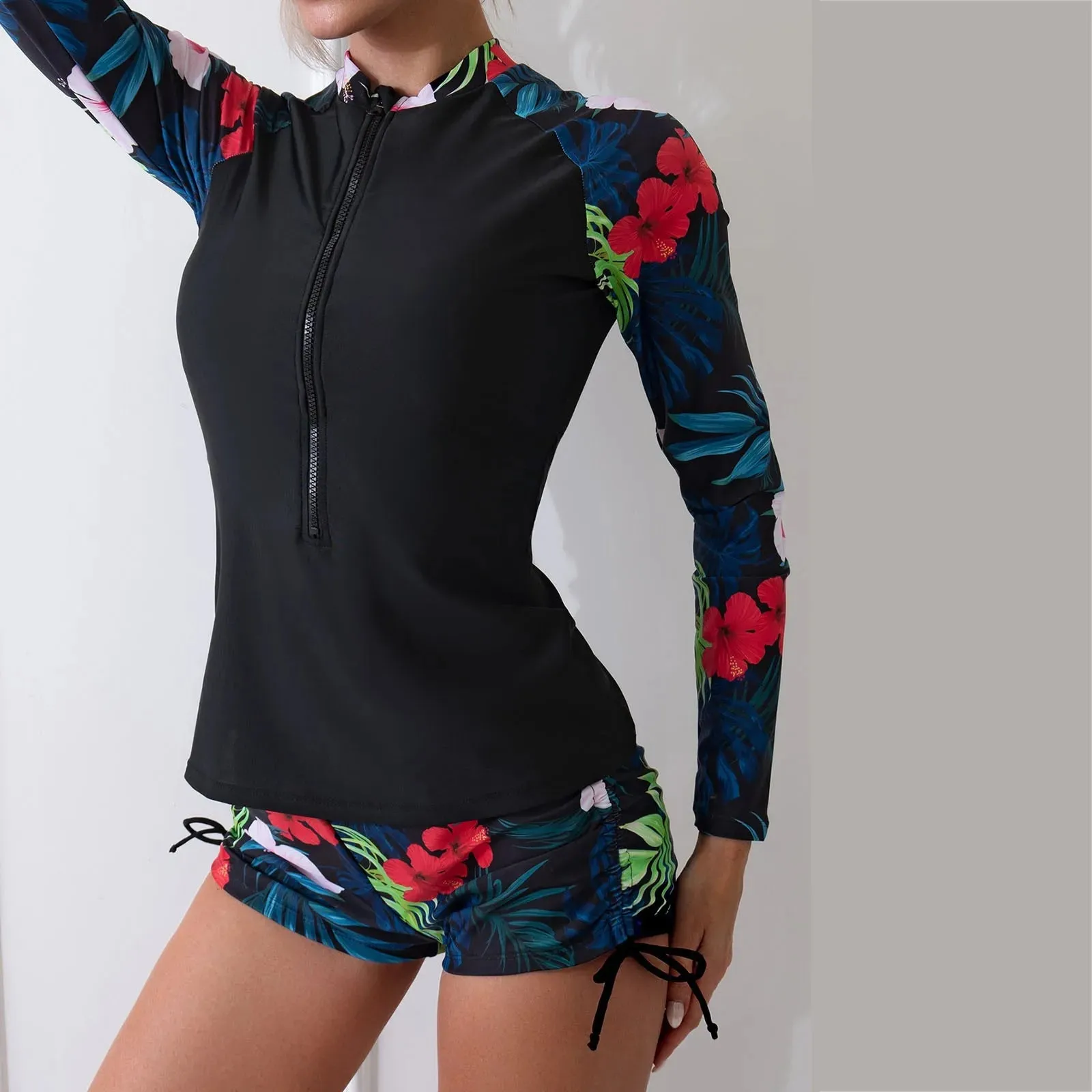 Znbbw Women Two Piece Long Sleeve Zipper Surffing Swimsuits Swim Shirt Bathing Suit With Boyshort Toddler Girls Swimming Guard - Image 2