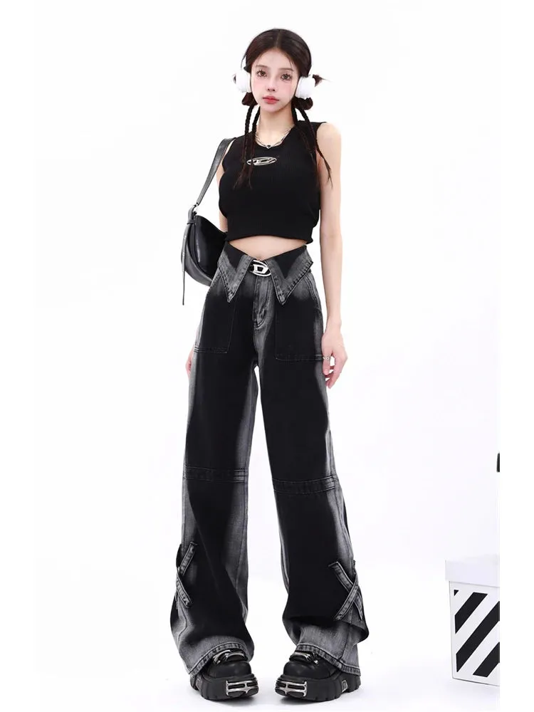 Znbbw Women's Vintage Jeans Baggy High Waist Denim Trouser 2000s Harajuku 90s Aesthetic Retro Korean Y2k Wide Leg Pants Pippie Clothes - Image 2
