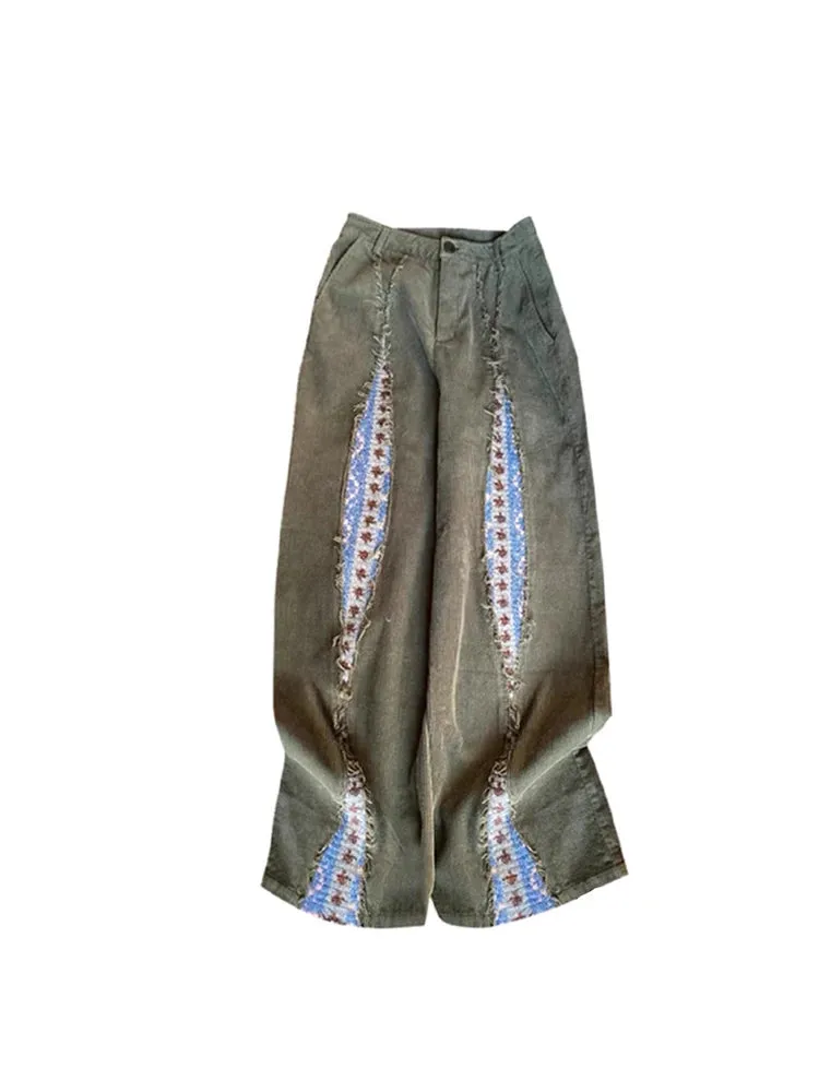 Znbbw Women's Patchwork Green Pants Harajuku Fashion Aesthetic Pants Retro 2000s Y2k Sweatpants Vintage Wide Leg Trousers Clothes 2024 - Image 2