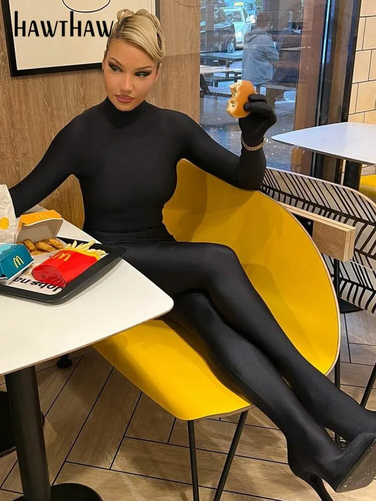 Znbbw Women Long Sleeve Bodycon Streetwear Black Jumpsuit Overalls One Piece Outfit 2023 Autumn Wholesale Items For Business 0410 - Image 2