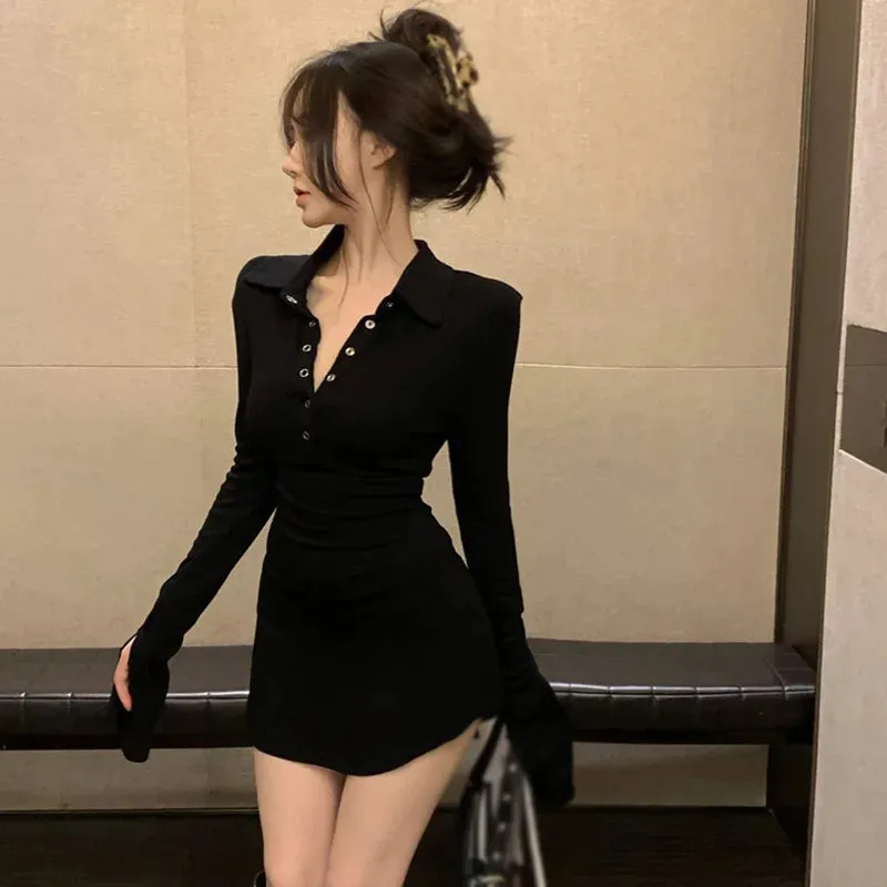 Znbbw Women's Dress Korean Version Slim Sexy Casual Long Sleeved Buttocks Wrapped Dress - Image 3