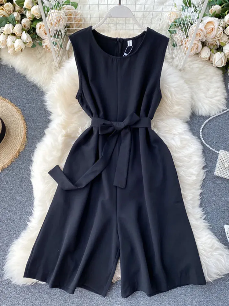 Znbbw Women's Jumpsuit Commuter Pure Color Sleeveless Jumpsuit Women's New Simple Pure Color Wide Leg Short Jumpsuit LL033 - Image 7