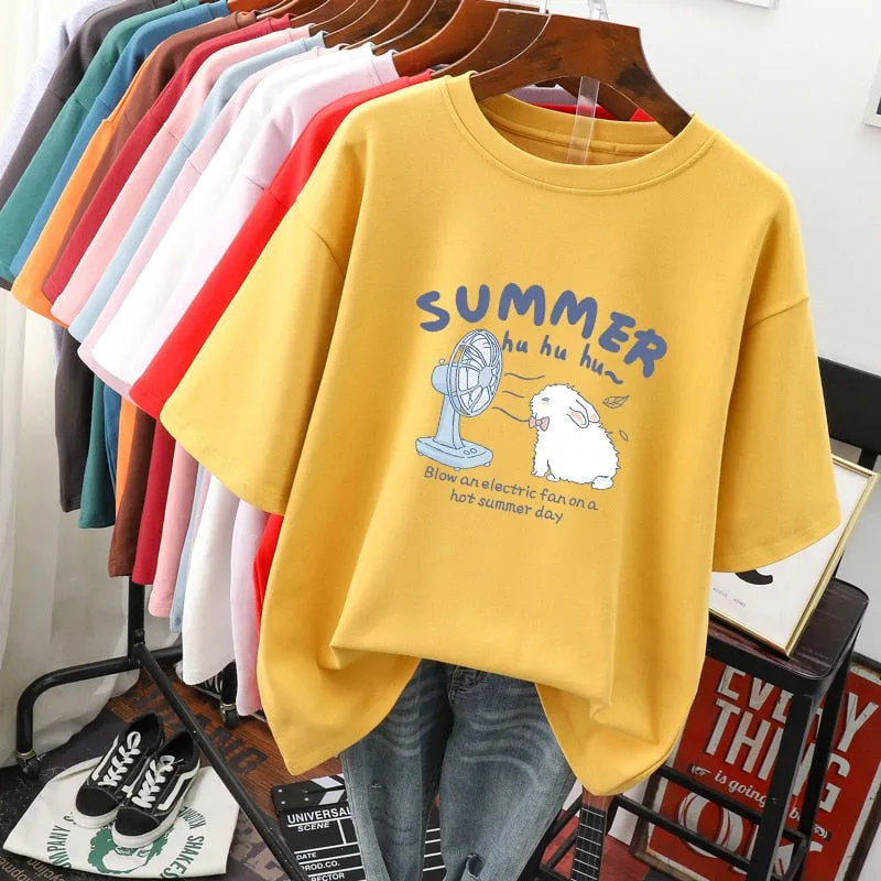 Znbbw 100% Cotton L-5XL T Shirt Plus Size Tshirt Short Sleeve Women Top Summer Cartoon Print Couple O Neck Oversized T Shirts - Image 13
