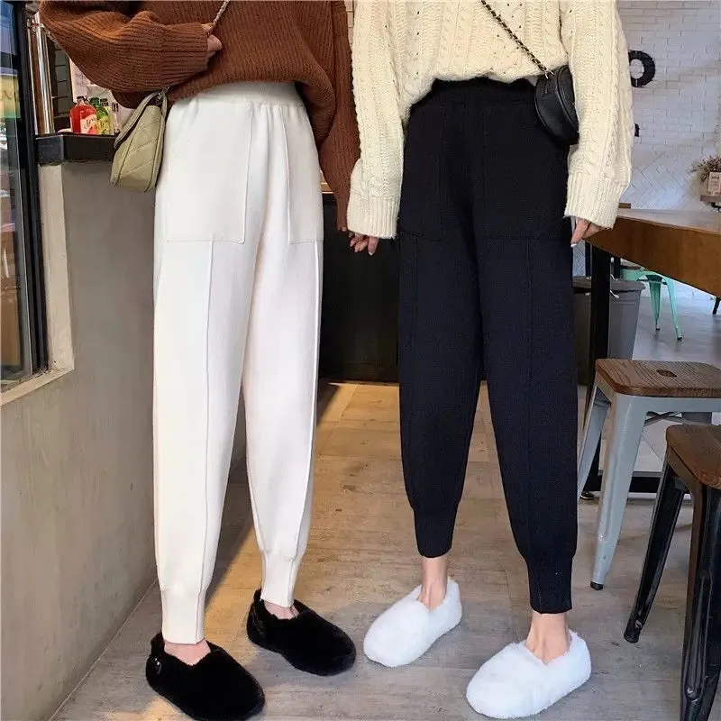 Znbbw Women pants autumn and winter black casual knitted pants loose elastic spring and autumn nine points Harlan radish pencil pants - Image 3