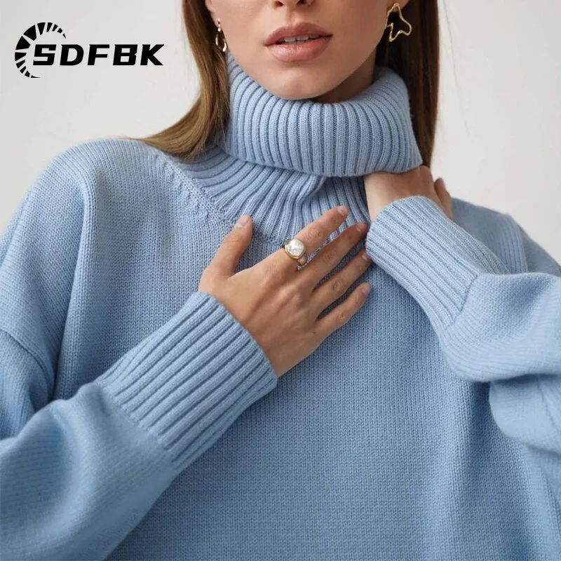 Znbbw Women Turtleneck Sweater Elegant Loose Lazy Winter Vintage Thick Warm Pullover Long Sleeve Top Casual Loose Knitted Sweaters - Image 2