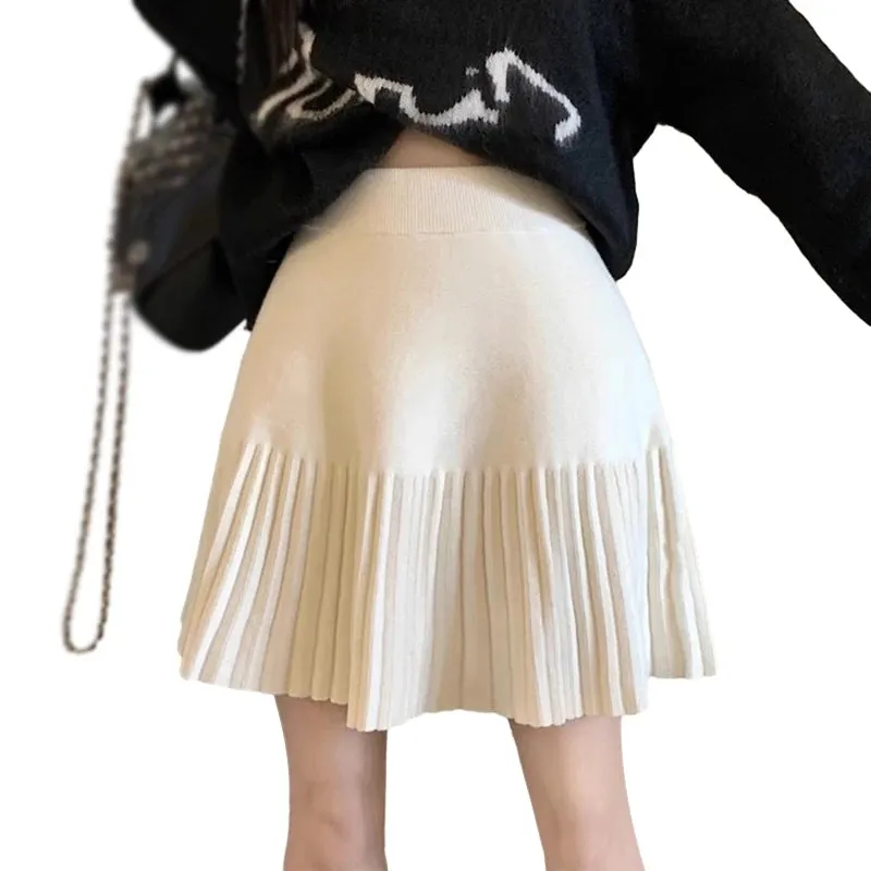 Znbbw A Line Pleated Skirt Autumn Winter Solid Colour Women's Skirt Korean Version Sweet Casual High Waist - Image 6