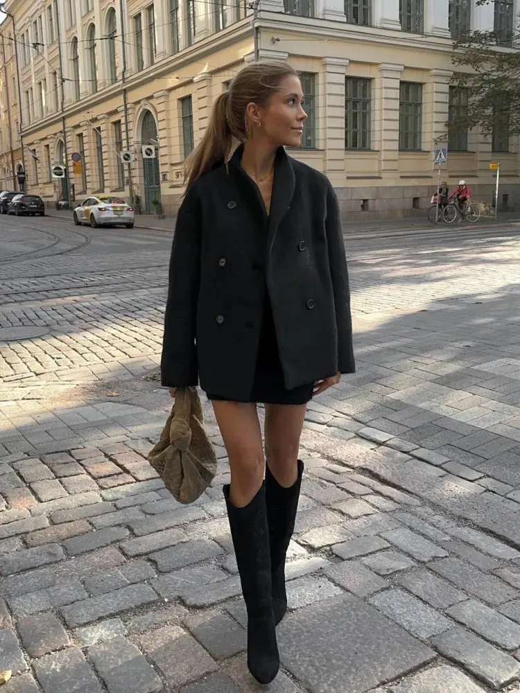 Znbbw Women's Stand Collar Double Breasted Jacket Fashion Casual Solid Long Sleeve Overcoat 2023 Autumn/Winter Warm Streetwear - Image 5