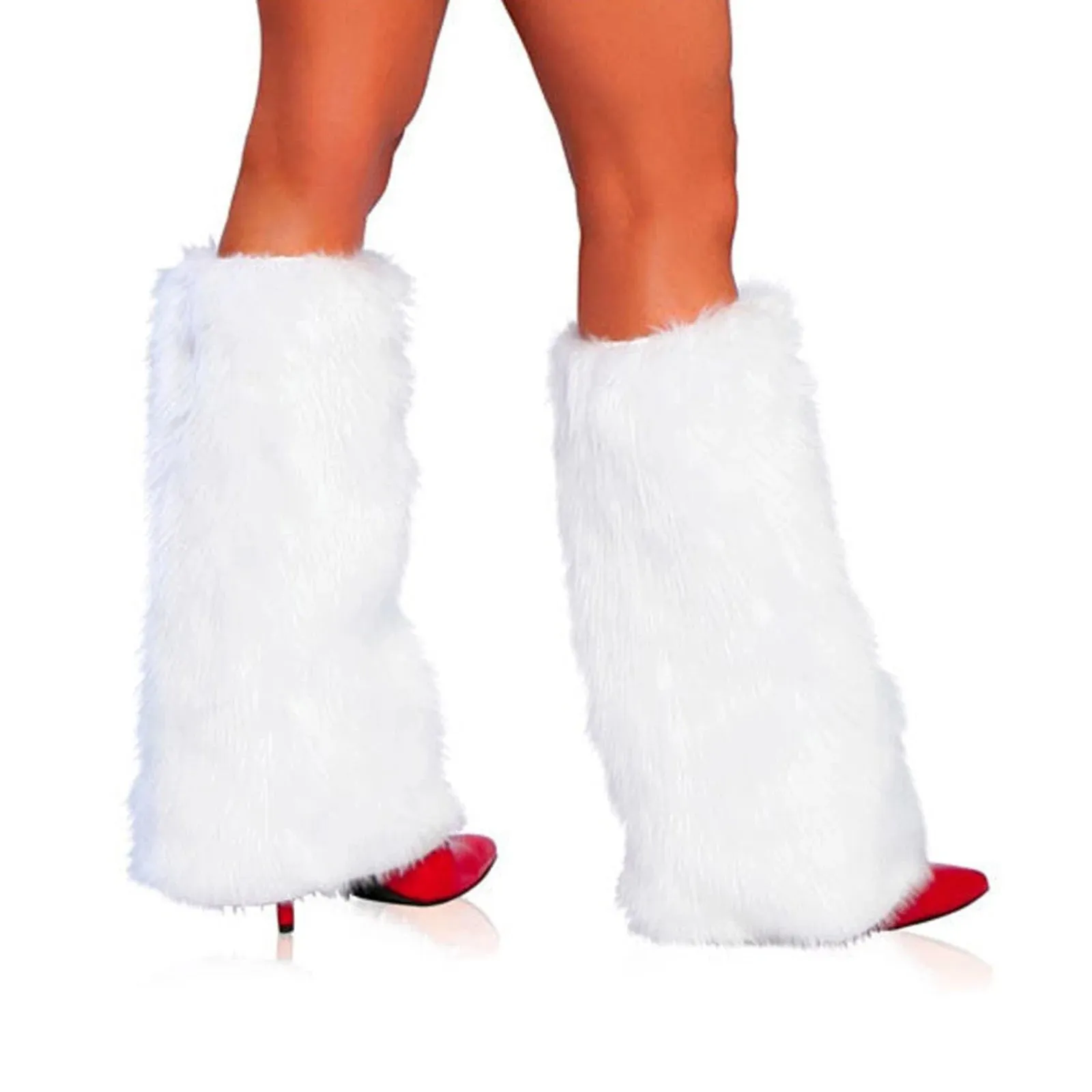 Znbbw Women Faux Fur Leg Warmers Furry Fuzzy Winter Boot Cuffs Cover Christmas Red Stocks New Year Party wear - Image 2