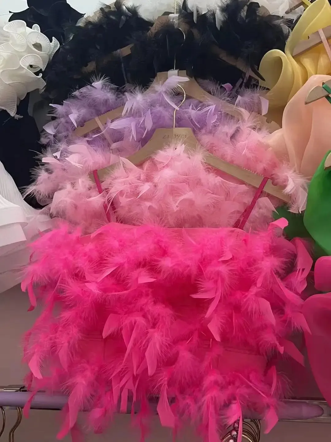 Znbbw Women's Patched Feathers Camis Crop Top Girls Stretchy Back Sweet Tanks Female Fashion Clothing - Image 2