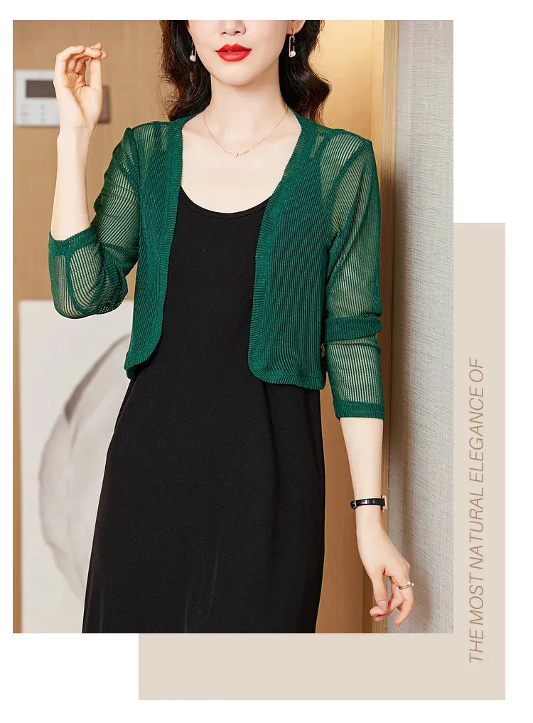 Znbbw Women Thin Mesh Cardigans Lady Summer Transparent Shawl Female Long Sleeve Short Coat Outwear - Image 9