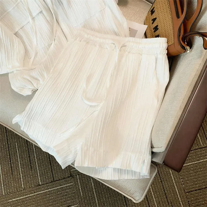 znbbw Women Summer Casual Solid Sports Sets Short Sleeve Hooded Pocket Tops+Loose Shorts White Simple Gym 2 Piece Suits Sportswear - Image 2