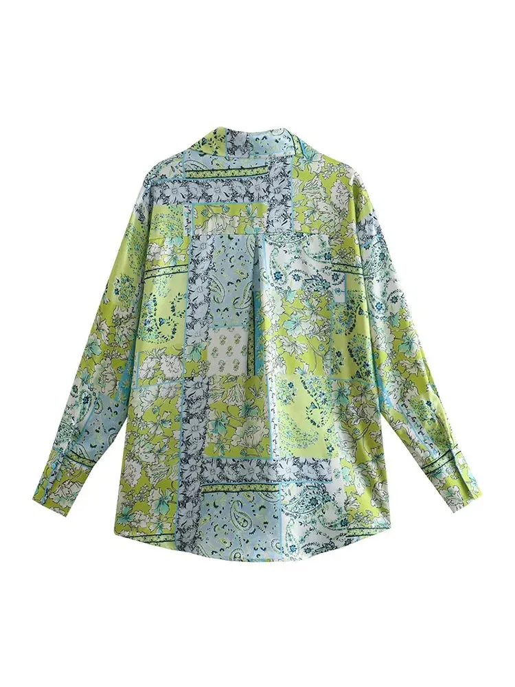 Znbbw ZBZA Woman 2023 Casual Blouses Summer Spring Fashion Long Sleeve Vintage Print Loose Long Shirts Female Tops 202302 - Image 6