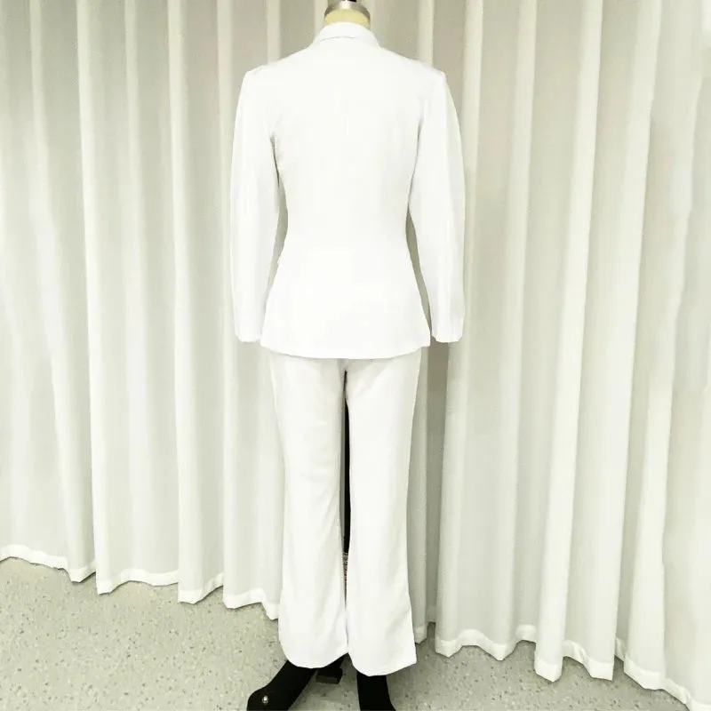 Znbbw Women's Suit Autumn Fashion Office Solid Lapel Long Sleeve One Button Blazer Top Loose Straight Pants Sets Streetwear - Image 5