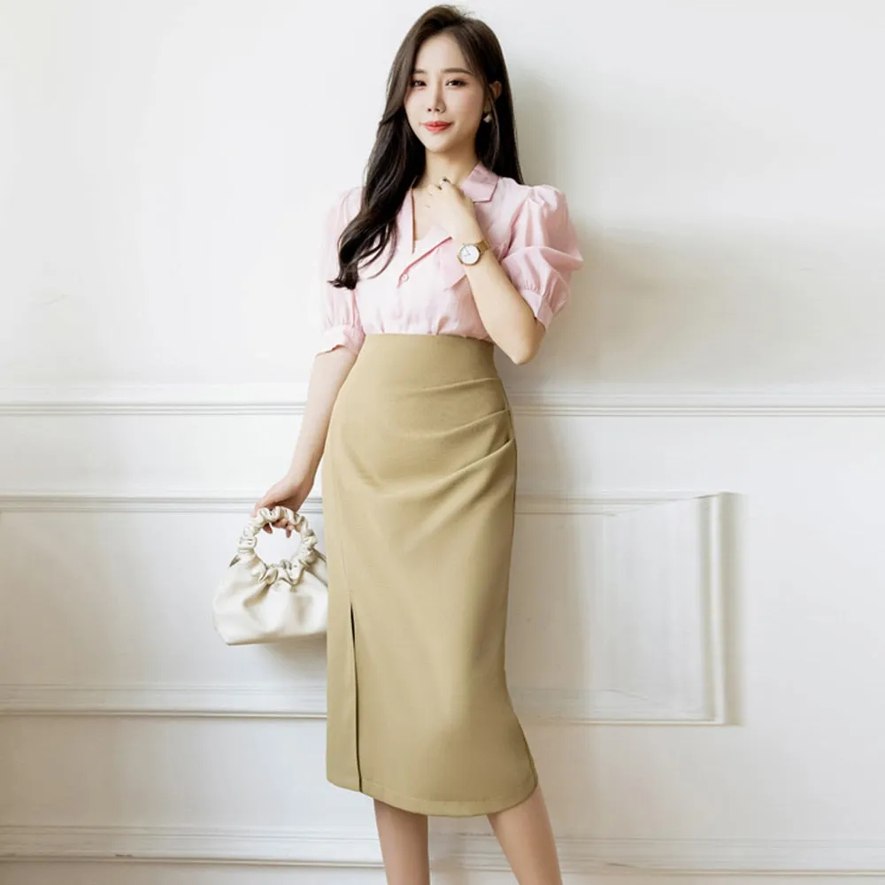 Znbbw Women's Office Formal OL Straight Skirts Elegant Folds Split High Waist Package Hips Midi Skirts Women Casual Slim Jupe Femme - Image 3