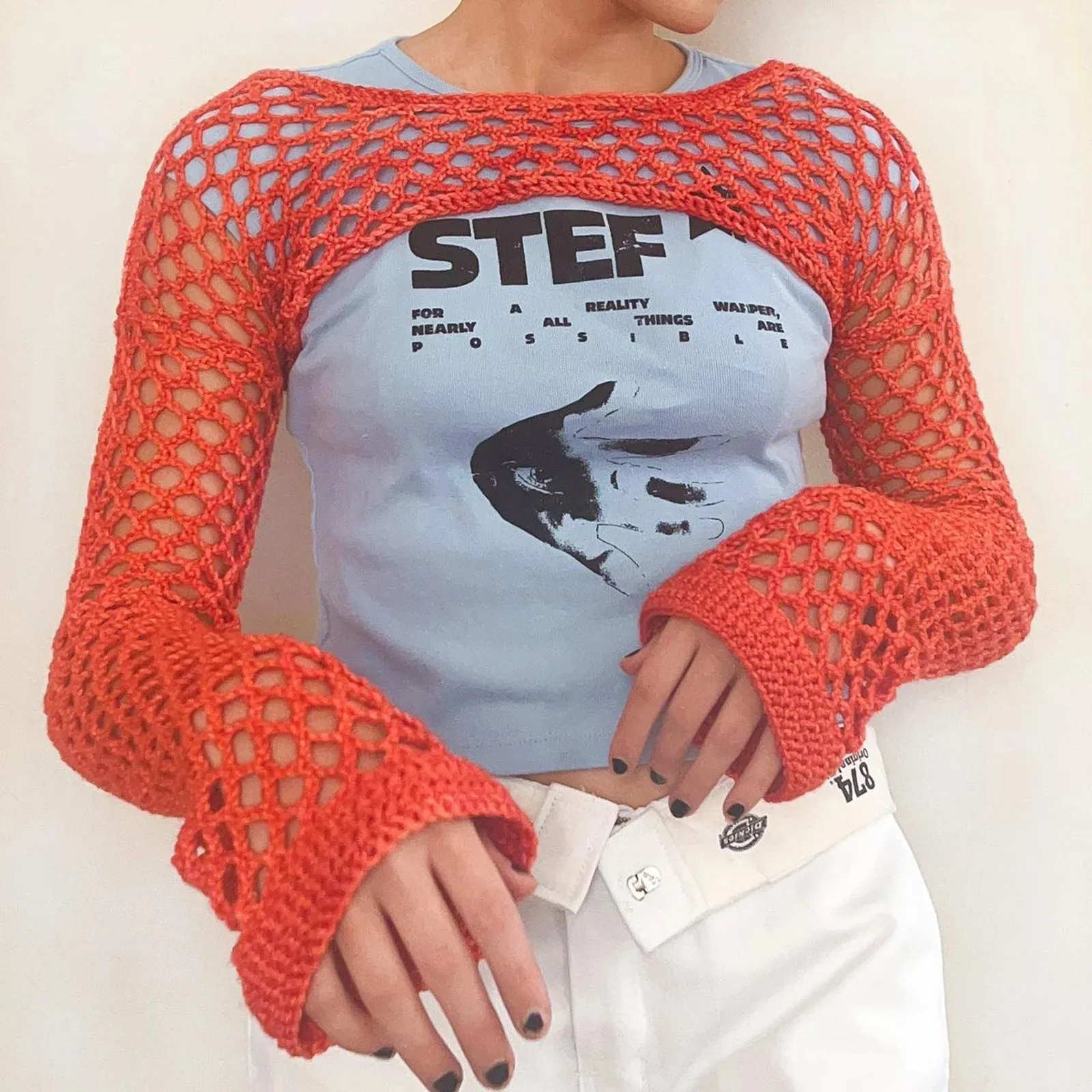 Znbbw Y2K Knitted Crochet Crop Tops Hollow Out Loose O Neck Long Sleeve Smock Tops Women Retro Tee Chic Knitwear Streetwear - Image 4