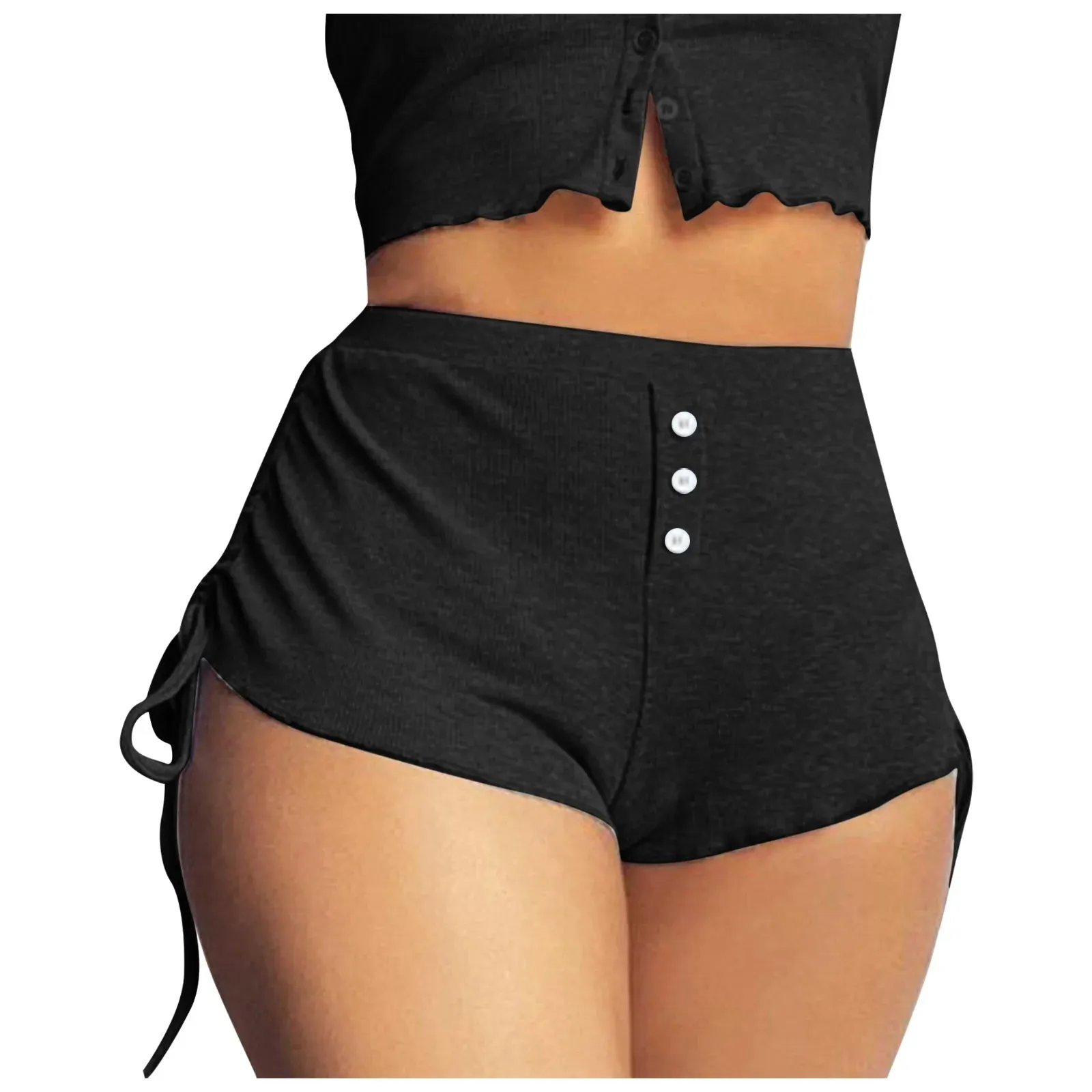 Znbbw Women's Sexy High Waist Sports Home Pants Casual Sexy Solid Color Button Side Drawstring Shorts High Waist Sexy Shorts 2024 - Image 9