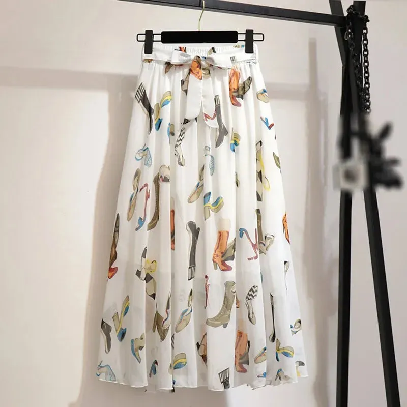 Znbbw Women Long Skirt Summer Beach Sunny Skirts Floral Bow Chiffon High Waist Skirt - Image 3