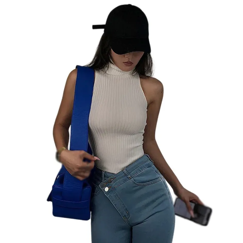 Znbbw Women's High Neck Tank Top Slim Fit Sexy Knitted Sleeveless Tank Top Slim Fit Pullover T-shirt - Image 8