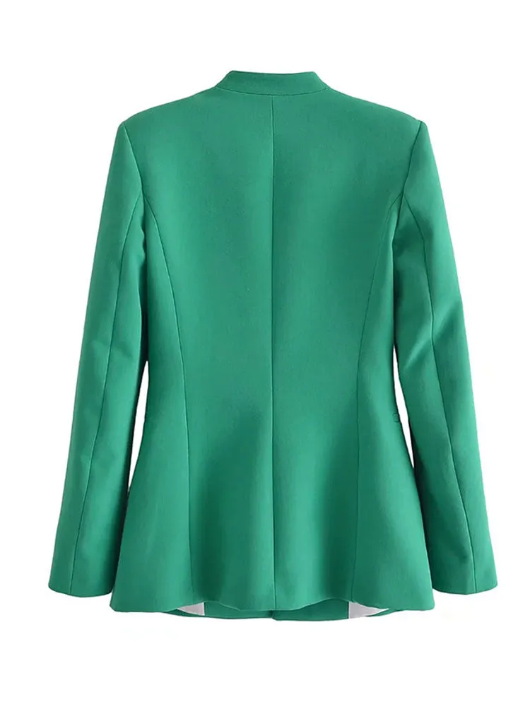 Znbbw ZBZA 2023 Woman Vintage Green Yellow Loose Blazer Women Spring Elegant Female Streetwear Solid Blazer Women 202302 - Image 20