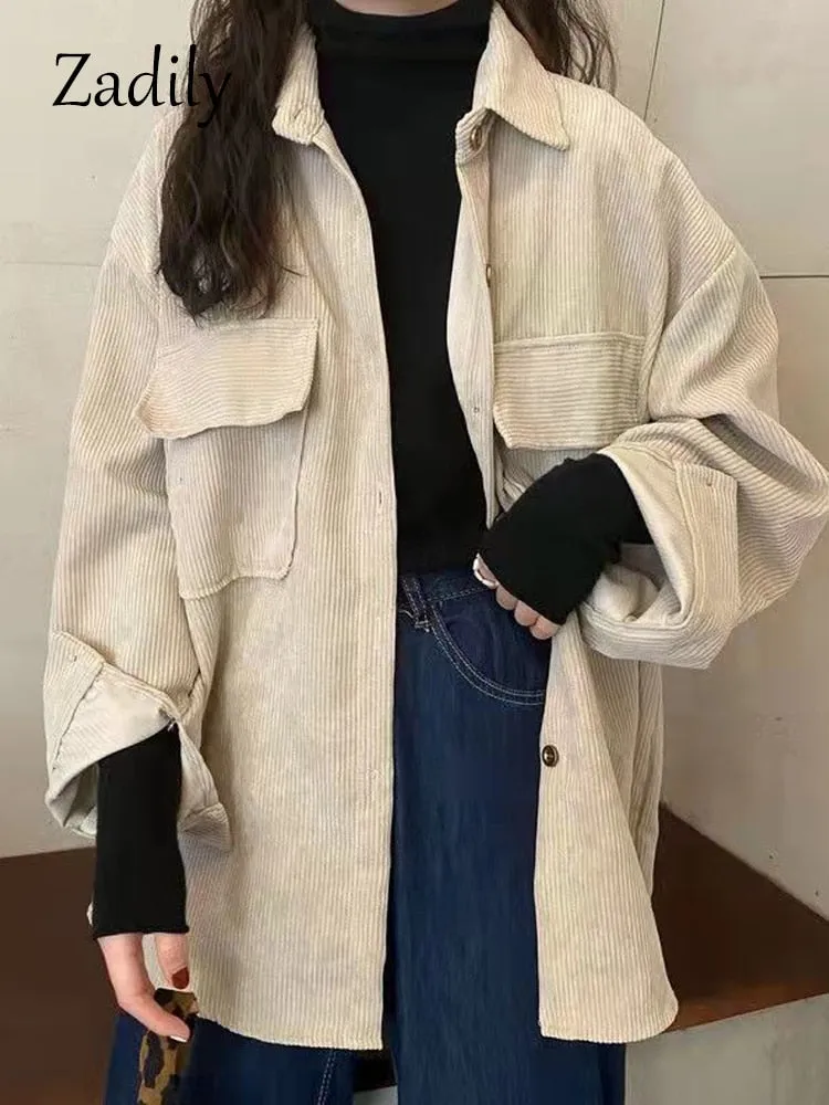 znbbw 2023 Winter Minimalist Long Sleeve Corduroy Shirt Women Korean Style Button Up Ladies Blouse Coat Female Clothing Tops - Image 8