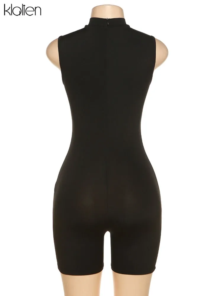 Znbbw Women Playsuit Gradient Fingerprinting Fashion Mock Neck Sleeveless Body-Shaping Zipper Overall Female Street Rompers - Image 5