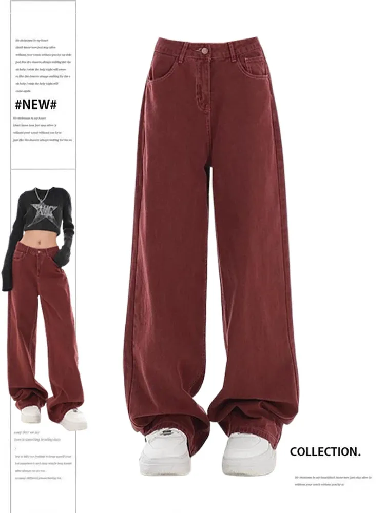 Znbbw Women Red Jeans Harajuku Vintage 2000s Y2k Baggy Denim Trousers Harajuku Oversize Wide Cowboy Pants 90s Trashy Punk Clothes 2024