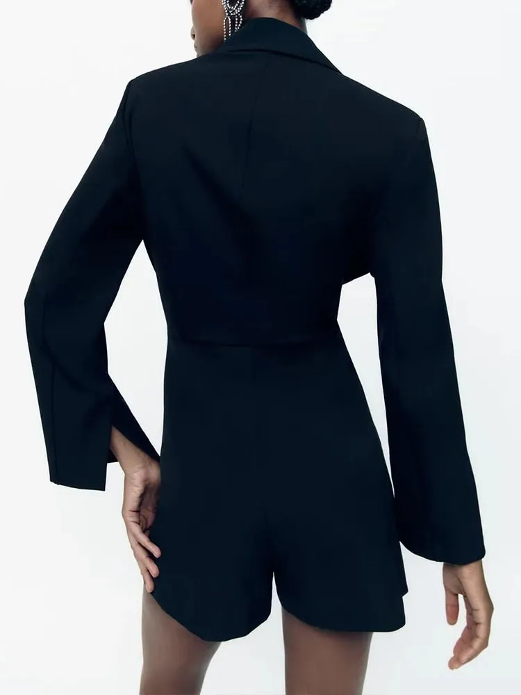 Znbbw Women silvery Tassels Suit Dress Lapel Long Sleeve Romper Short Suit 2023 Autumn Winter New Office Lady Outwear Jumpsuit - Image 3