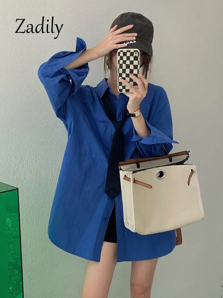 znbbw 2023 Summer Minimalist Long Sleeve Tie Women White Shirt Korea Style Button Loose Woman Blouse Work Female Clothing Tops - Image 7