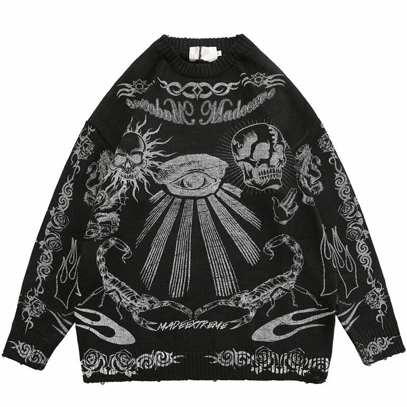 Znbbw Punk Skeleton Graphic Sweater Women Oversized Hip Hop Streetwear Winter Oversize Pullover Sweater Y2K Men Fashion Sweaters - Image 3