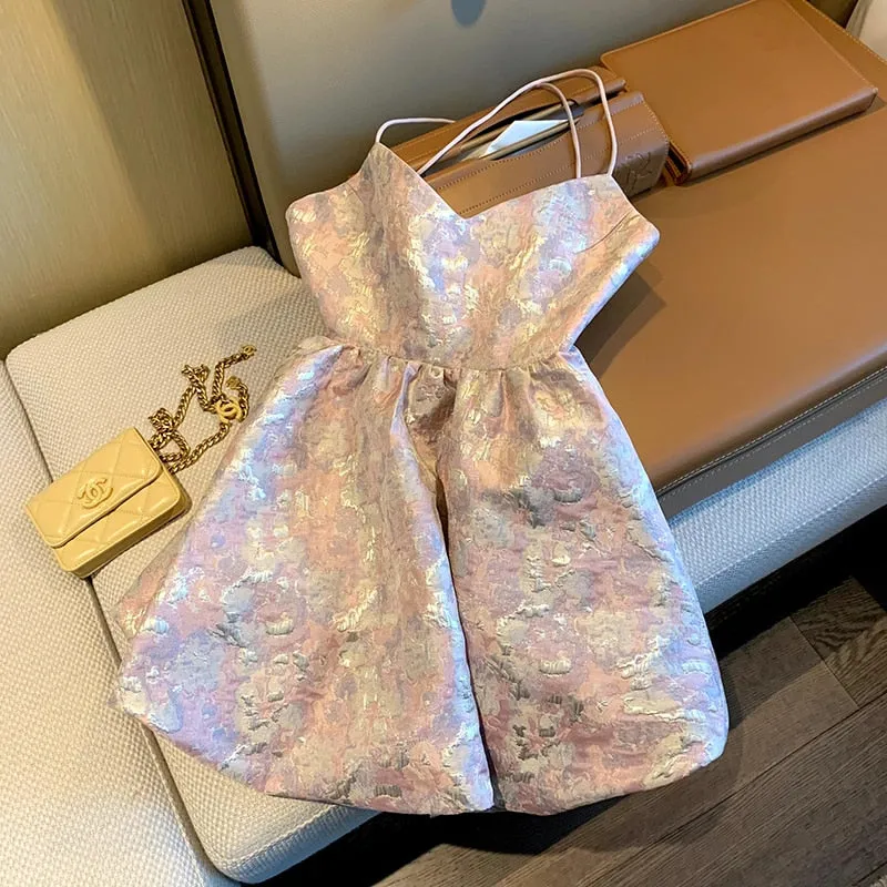 znbbw Backless V-neck Fluffy Mini Straps Dress For Women Renaissance Oil Painting Print Ball Gowns Princess Fancy Vestido - Image 3