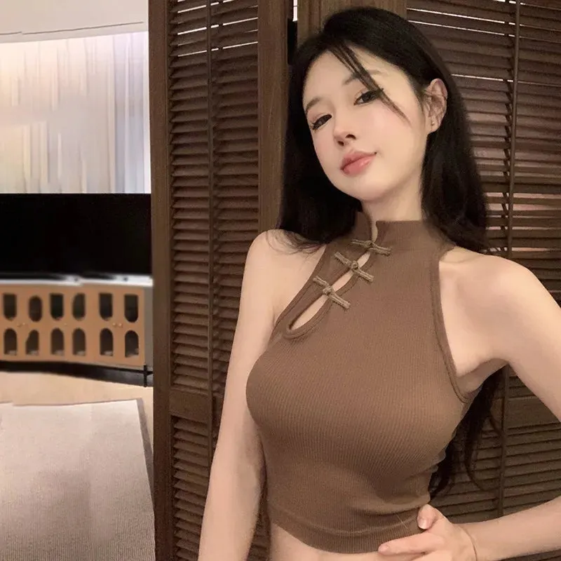 Znbbw Women's Camisole Chinese Style Slim Sexy Halter Retro Sleeveless Tank Tops - Image 2