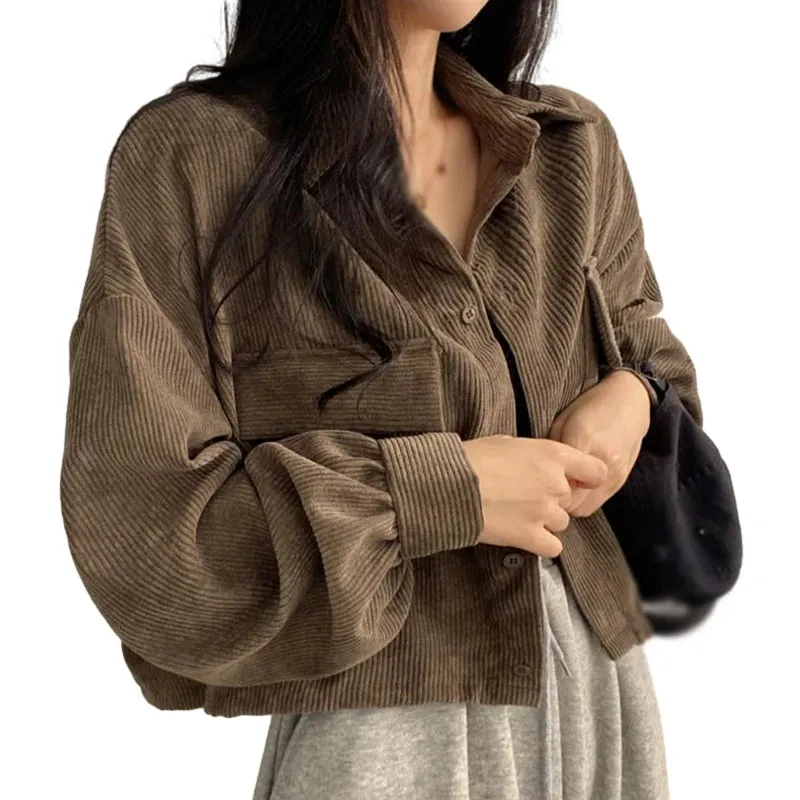 Znbbw Women's shirt Loose fitting Versatile Corduroy Retro Women's top Thickened Shirt Jacket - Image 7