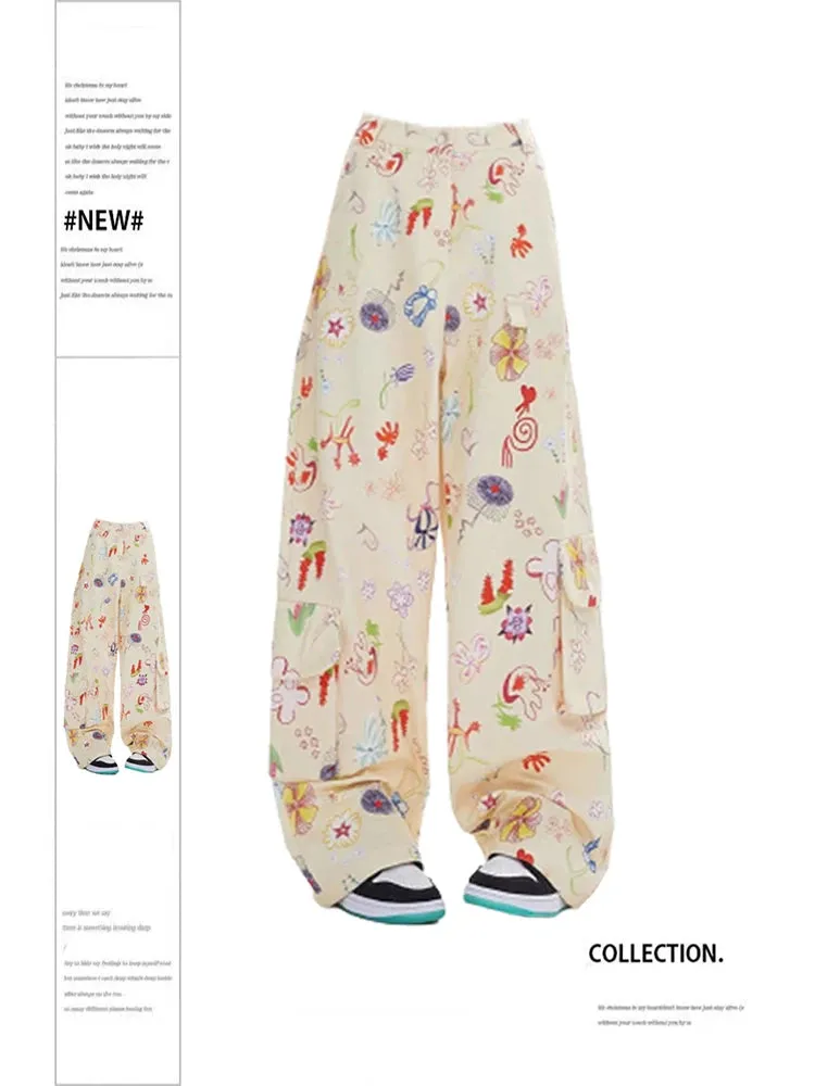 Znbbw Women's Graphic Print Oversize Sweatpants Y2k Retro 2000s High Waist Baggy Jogger Trouser Harajuku Streetwear Wide Pants Clothes - Image 3