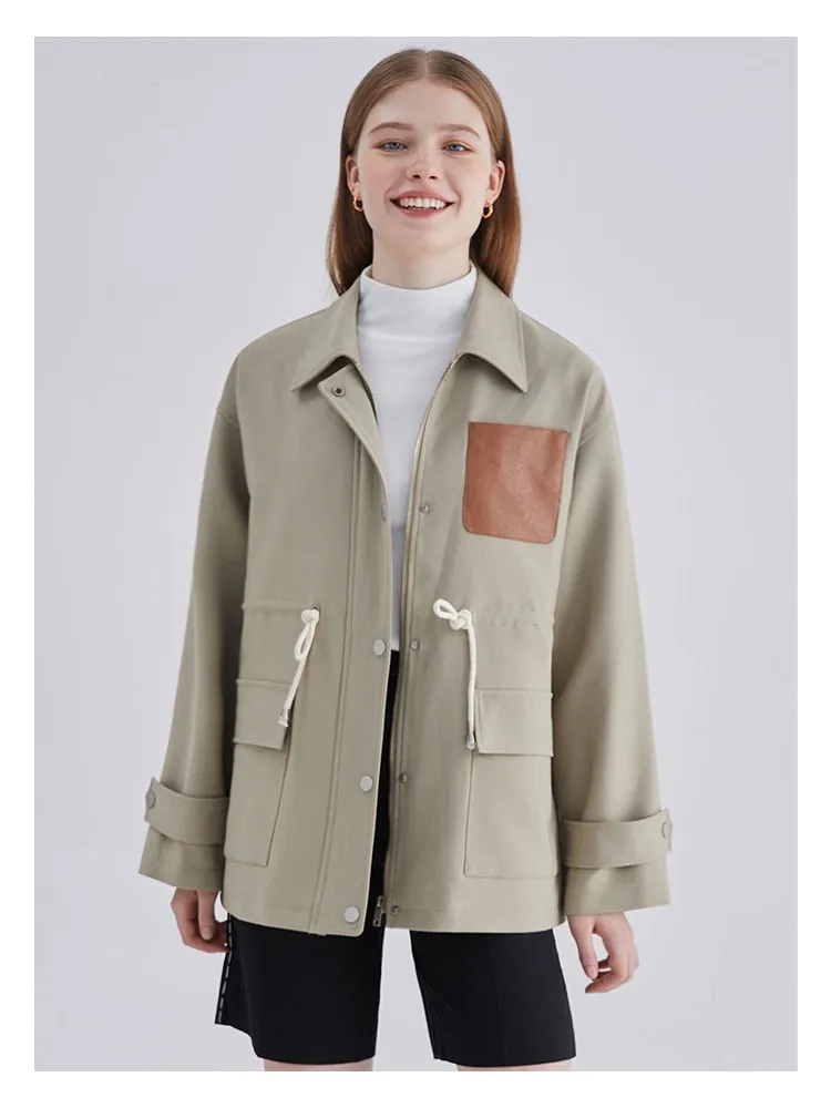 znbbw Women Vintage Patchwork Short Jacket Trendy Turn-down Collar PU Pocket Loose Casual Single Breasted Trend Thin Coat Autumn 2023 - Image 6