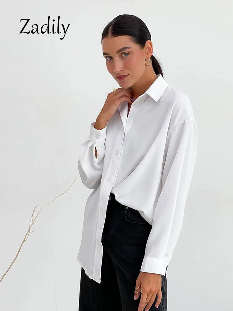 znbbw 2023 Spring Minimalist Full Sleeve Women White Shirt Oversize Button Up Woman Tunic Blouse Work Female Clothing Tops - Image 3